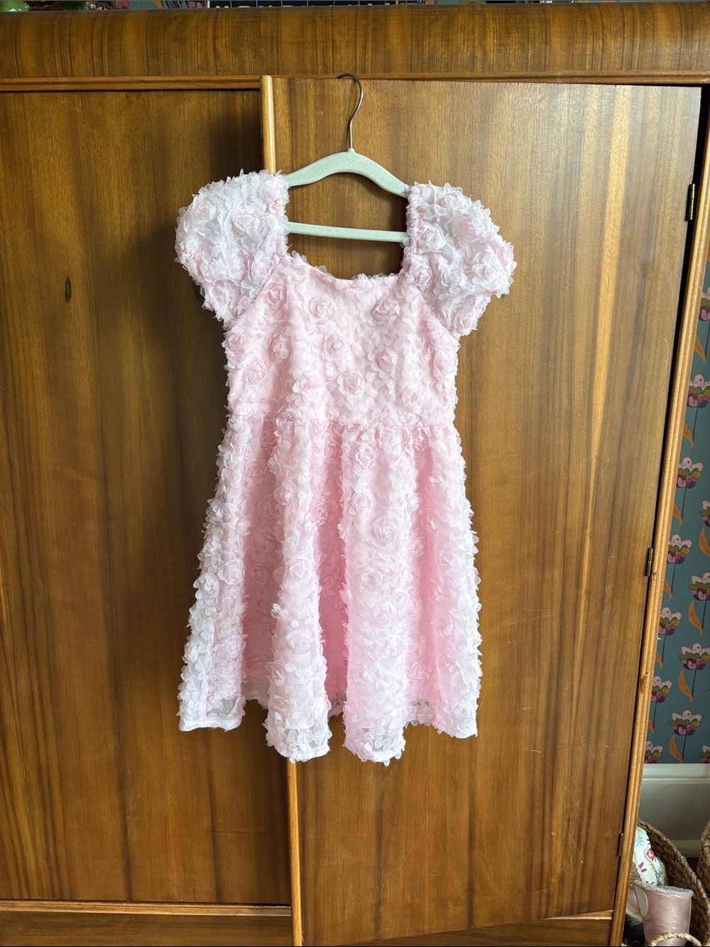 Rare Editions Light Pink Rosette Dress with Puff Sleeves